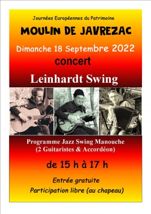 Concert au Moulin : « TRIO LEINHARDT SWING » - Journées du Patrimoine 2022